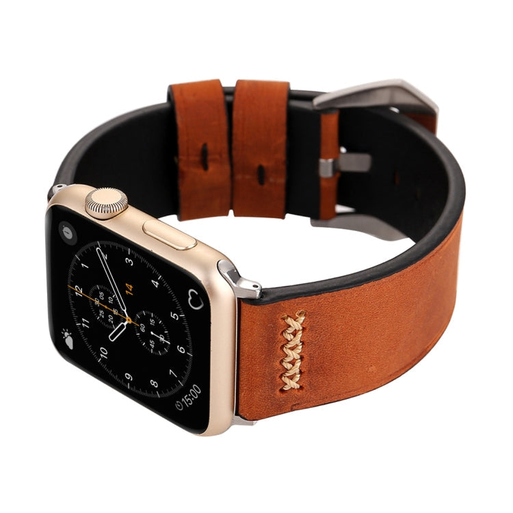 Lisslune | For Apple Watch Ultra 49mm & Watch Ultra 2 49mm / Series 10 46mm / 9 & 8 & 7 45mm / SE 3 & SE 2 & 6 & SE & 5 & 4 44mm / 3 & 2 & 1 42mm Retro XX Line Pattern Leather Watch Band (Coffee)