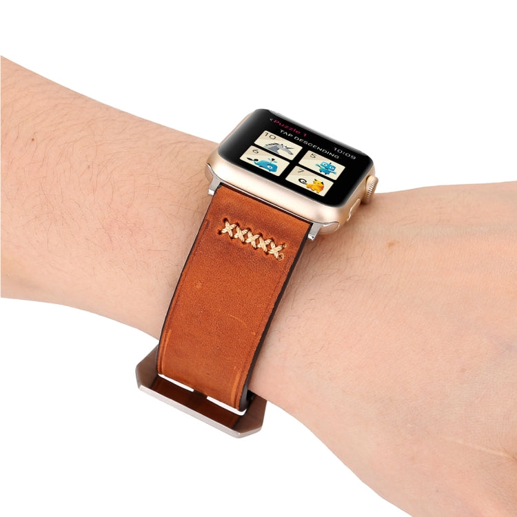 Lisslune | For Apple Watch Ultra 49mm & Watch Ultra 2 49mm / Series 10 46mm / 9 & 8 & 7 45mm / SE 3 & SE 2 & 6 & SE & 5 & 4 44mm / 3 & 2 & 1 42mm Retro XX Line Pattern Leather Watch Band (Coffee)