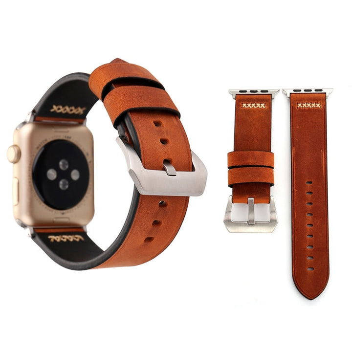 Lisslune | For Apple Watch Ultra 49mm & Watch Ultra 2 49mm / Series 10 46mm / 9 & 8 & 7 45mm / SE 3 & SE 2 & 6 & SE & 5 & 4 44mm / 3 & 2 & 1 42mm Retro XX Line Pattern Leather Watch Band (Coffee)