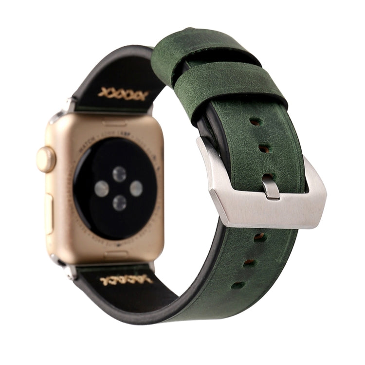 Lisslune | For Apple Watch Ultra 49mm & Watch Ultra 2 49mm / Series 10 46mm / 9 & 8 & 7 45mm / SE 3 & SE 2 & 6 & SE & 5 & 4 44mm / 3 & 2 & 1 42mm Retro XX Stripe Pattern Leather Band (Green)