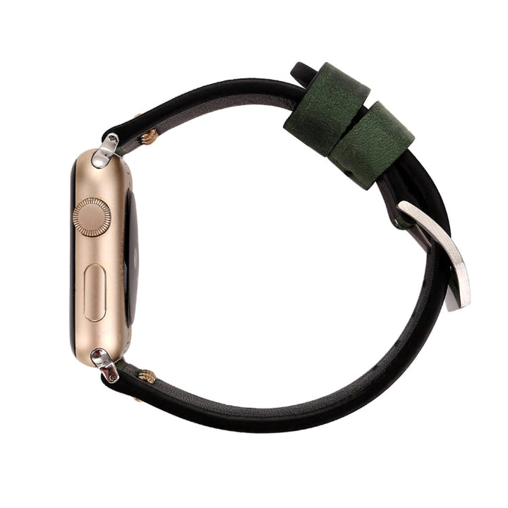 Lisslune | For Apple Watch Ultra 49mm & Watch Ultra 2 49mm / Series 10 46mm / 9 & 8 & 7 45mm / SE 3 & SE 2 & 6 & SE & 5 & 4 44mm / 3 & 2 & 1 42mm Retro XX Stripe Pattern Leather Band (Green)