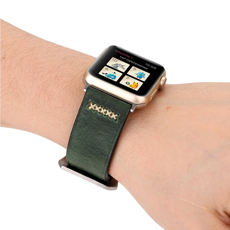 Lisslune | For Apple Watch Ultra 49mm & Watch Ultra 2 49mm / Series 10 46mm / 9 & 8 & 7 45mm / SE 3 & SE 2 & 6 & SE & 5 & 4 44mm / 3 & 2 & 1 42mm Retro XX Stripe Pattern Leather Band (Green)