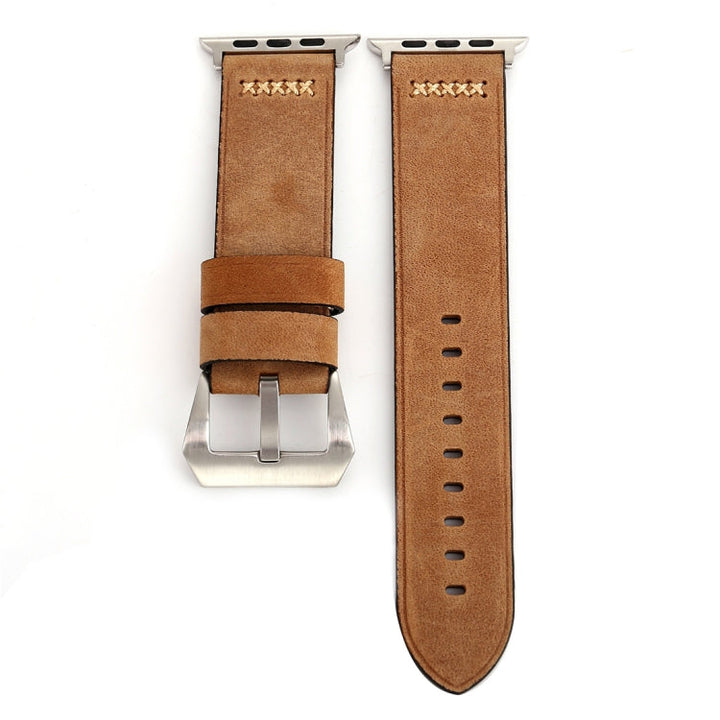 Lisslune | For Apple Watch Ultra 49mm & Watch Ultra 2 49mm / Series 10 46mm / 9 & 8 & 7 45mm / SE 3 & SE 2 & 6 & SE & 5 & 4 44mm / 3 & 2 & 1 42mm Retro XX Line Pattern Leather Watch Band (Khaki)