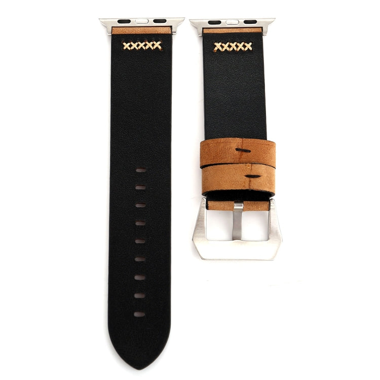 Lisslune | For Apple Watch Ultra 49mm & Watch Ultra 2 49mm / Series 10 46mm / 9 & 8 & 7 45mm / SE 3 & SE 2 & 6 & SE & 5 & 4 44mm / 3 & 2 & 1 42mm Retro XX Line Pattern Leather Watch Band (Khaki)