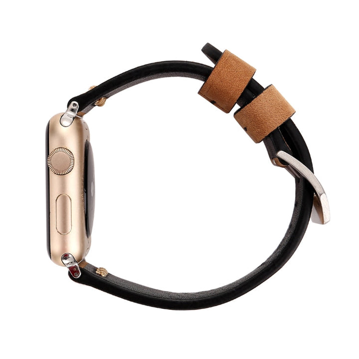 Lisslune | For Apple Watch Ultra 49mm & Watch Ultra 2 49mm / Series 10 46mm / 9 & 8 & 7 45mm / SE 3 & SE 2 & 6 & SE & 5 & 4 44mm / 3 & 2 & 1 42mm Retro XX Line Pattern Leather Watch Band (Khaki)