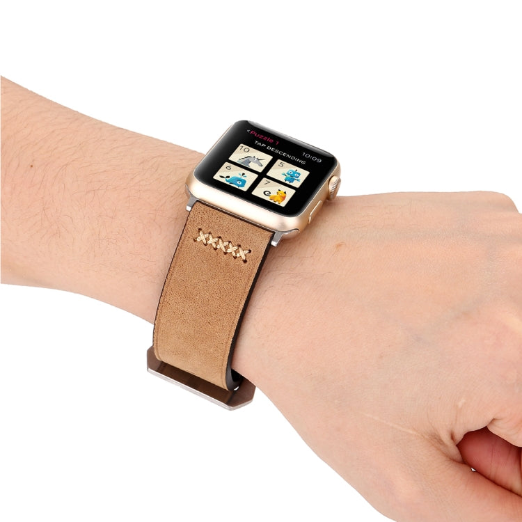Lisslune | For Apple Watch Ultra 49mm & Watch Ultra 2 49mm / Series 10 46mm / 9 & 8 & 7 45mm / SE 3 & SE 2 & 6 & SE & 5 & 4 44mm / 3 & 2 & 1 42mm Retro XX Line Pattern Leather Watch Band (Khaki)