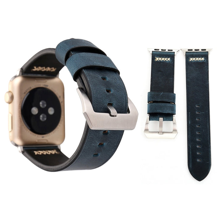 Lisslune | For Apple Watch Ultra 49mm&Watch Ultra 2 49mm / Series 10 46mm / 9&8&7 45mm / SE 3&SE 2&6&SE&5&4 44mm / 3&2&1 42mm Retro XX Line Pattern Leather Strap (Blue)