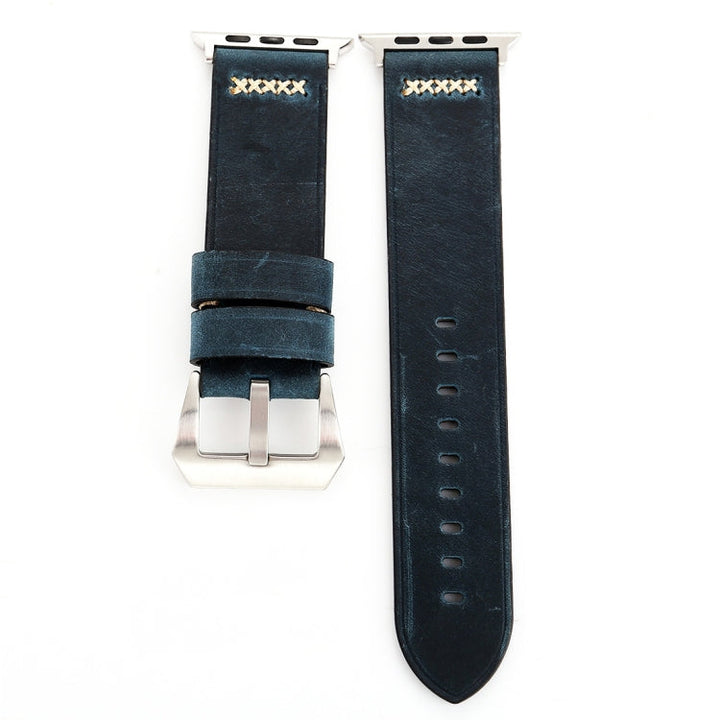 Lisslune | For Apple Watch Ultra 49mm&Watch Ultra 2 49mm / Series 10 46mm / 9&8&7 45mm / SE 3&SE 2&6&SE&5&4 44mm / 3&2&1 42mm Retro XX Line Pattern Leather Strap (Blue)