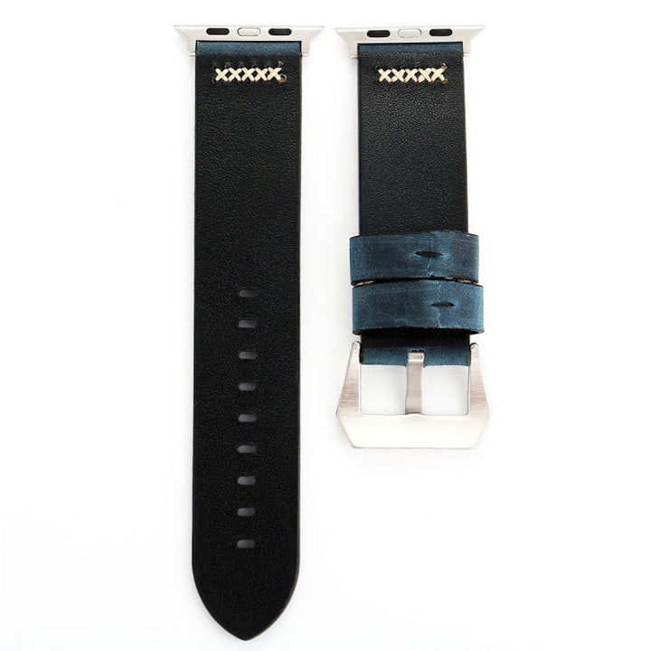 Lisslune | For Apple Watch Ultra 49mm&Watch Ultra 2 49mm / Series 10 46mm / 9&8&7 45mm / SE 3&SE 2&6&SE&5&4 44mm / 3&2&1 42mm Retro XX Line Pattern Leather Strap (Blue)