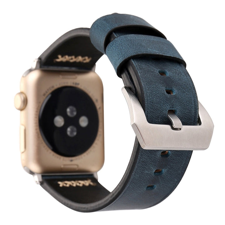 Lisslune | For Apple Watch Ultra 49mm&Watch Ultra 2 49mm / Series 10 46mm / 9&8&7 45mm / SE 3&SE 2&6&SE&5&4 44mm / 3&2&1 42mm Retro XX Line Pattern Leather Strap (Blue)