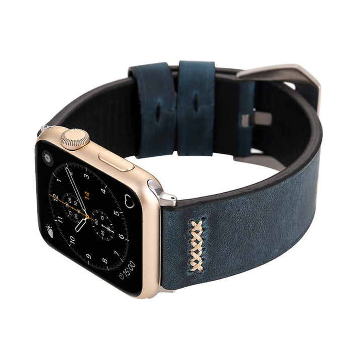 Lisslune | For Apple Watch Ultra 49mm&Watch Ultra 2 49mm / Series 10 46mm / 9&8&7 45mm / SE 3&SE 2&6&SE&5&4 44mm / 3&2&1 42mm Retro XX Line Pattern Leather Strap (Blue)