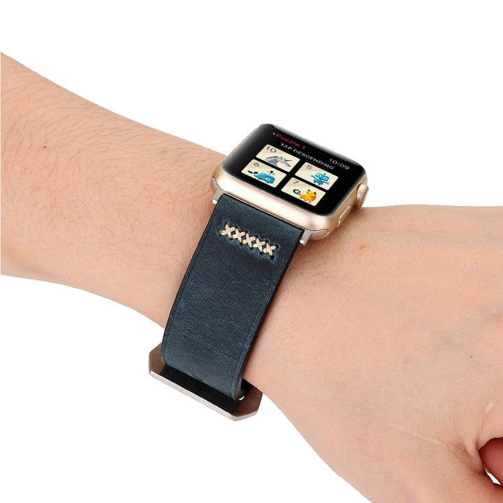 Lisslune | For Apple Watch Ultra 49mm&Watch Ultra 2 49mm / Series 10 46mm / 9&8&7 45mm / SE 3&SE 2&6&SE&5&4 44mm / 3&2&1 42mm Retro XX Line Pattern Leather Strap (Blue)