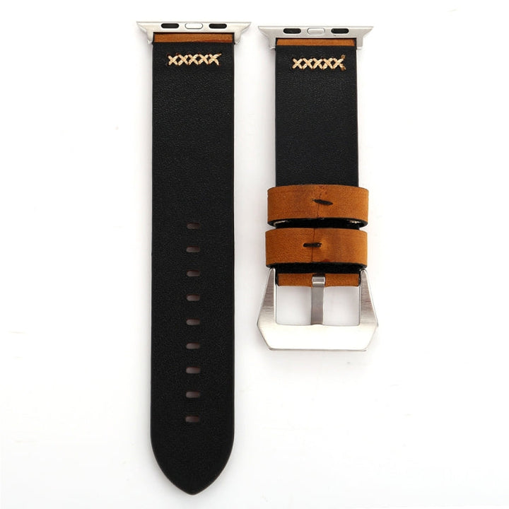Lisslune | For Apple Watch Ultra 49mm & Watch Ultra 2 49mm / Series 10 46mm / 9 & 8 & 7 45mm / SE 3 & SE 2 & 6 & SE & 5 & 4 44mm / 3 & 2 & 1 42mm Retro XX Line Pattern Leather Watch Band (Brown)