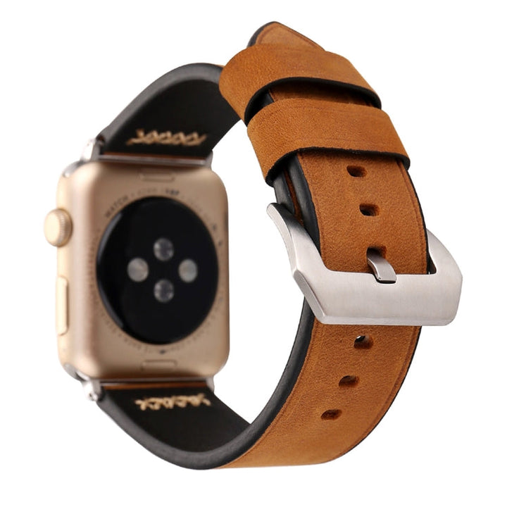 Lisslune | For Apple Watch Ultra 49mm & Watch Ultra 2 49mm / Series 10 46mm / 9 & 8 & 7 45mm / SE 3 & SE 2 & 6 & SE & 5 & 4 44mm / 3 & 2 & 1 42mm Retro XX Line Pattern Leather Watch Band (Brown)