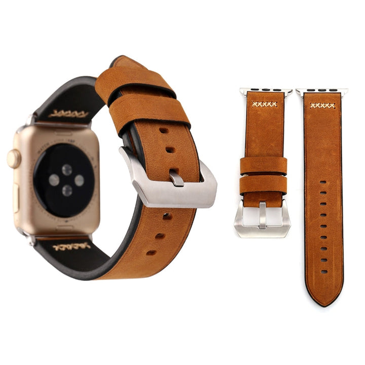 Lisslune | For Apple Watch Ultra 49mm & Watch Ultra 2 49mm / Series 10 46mm / 9 & 8 & 7 45mm / SE 3 & SE 2 & 6 & SE & 5 & 4 44mm / 3 & 2 & 1 42mm Retro XX Line Pattern Leather Watch Band (Brown)