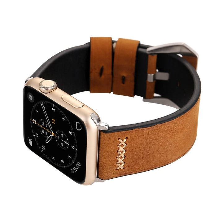 Lisslune | For Apple Watch Ultra 49mm & Watch Ultra 2 49mm / Series 10 46mm / 9 & 8 & 7 45mm / SE 3 & SE 2 & 6 & SE & 5 & 4 44mm / 3 & 2 & 1 42mm Retro XX Line Pattern Leather Watch Band (Brown)