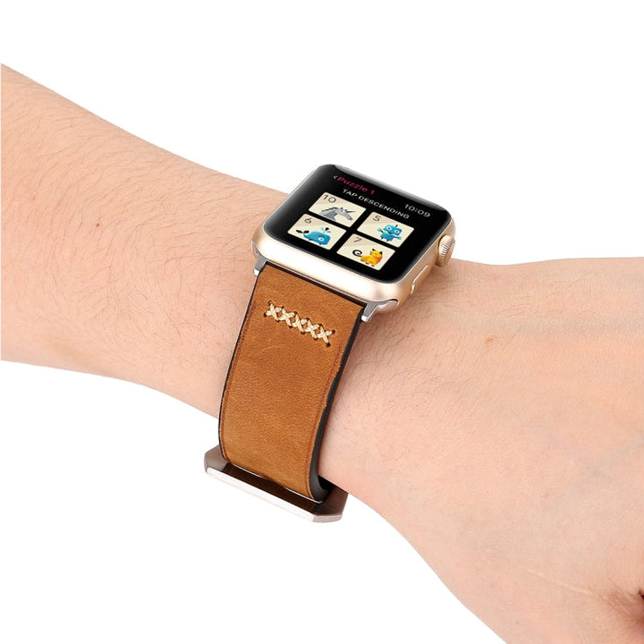 Lisslune | For Apple Watch Ultra 49mm & Watch Ultra 2 49mm / Series 10 46mm / 9 & 8 & 7 45mm / SE 3 & SE 2 & 6 & SE & 5 & 4 44mm / 3 & 2 & 1 42mm Retro XX Line Pattern Leather Watch Band (Brown)