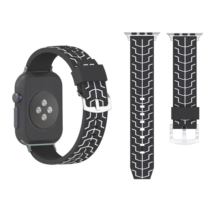 Lisslune | For Apple Watch Series 3 & 2 & 1 38mm Fashion Herringbone Pattern Silicone Watch Band (Black+White)