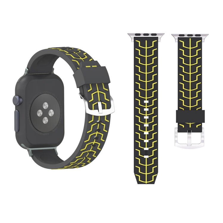 Lisslune | For Apple Watch Series 3 & 2 & 1 38mm Fashion Herringbone Pattern Silicone Watch Band (Black+Yellow)
