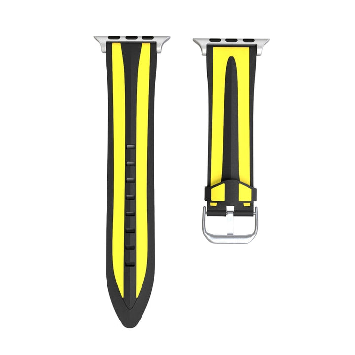 Lisslune | For Apple Watch Series 3 & 2 & 1 38mm Fashion Double Stripe Pattern Silicone Band (Black+Yellow)
