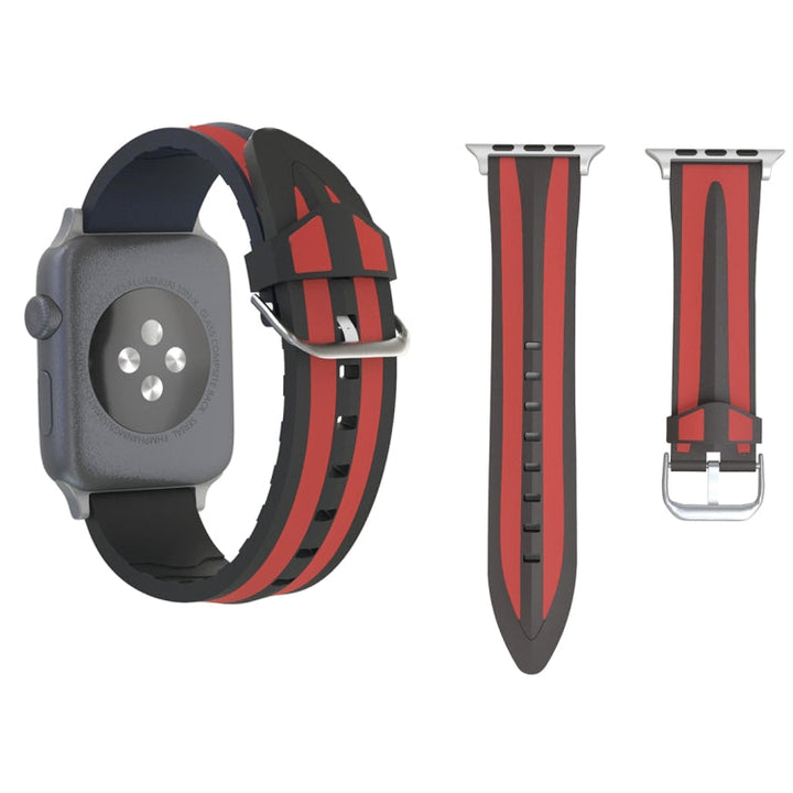Lisslune | For Apple Watch Series 3 & 2 & 1 38mm Fashion Double Stripe Pattern Silicone Watch Strap (Black+Red)