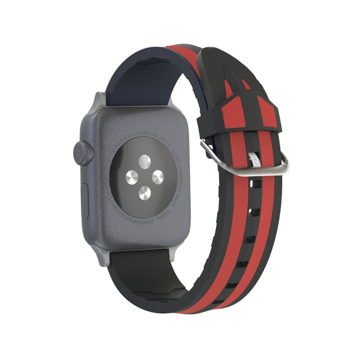 Lisslune | For Apple Watch Series 3 & 2 & 1 38mm Fashion Double Stripe Pattern Silicone Watch Strap (Black+Red)