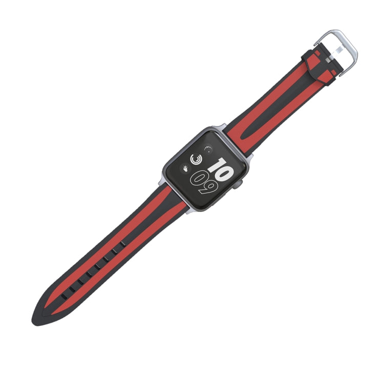 Lisslune | For Apple Watch Series 3 & 2 & 1 38mm Fashion Double Stripe Pattern Silicone Watch Strap (Black+Red)