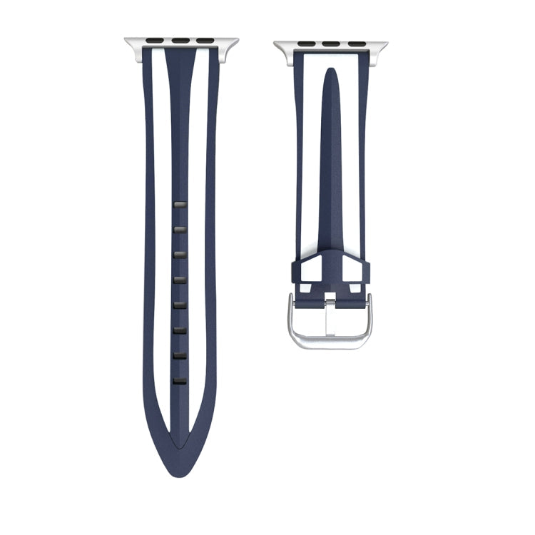 Lisslune | For Apple Watch Series 3 & 2 & 1 38mm Stylish Double Stripe Pattern Silicone Band (Navy Blue + White)