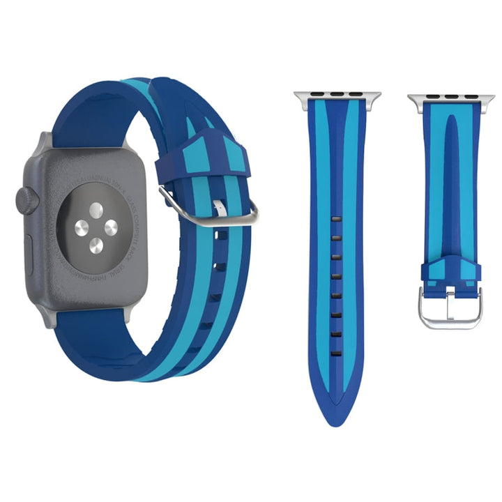 Lisslune | For Apple Watch Series 3 & 2 & 1 38mm Fashion Double Stripe Pattern Silicone Watch Band (Blue)