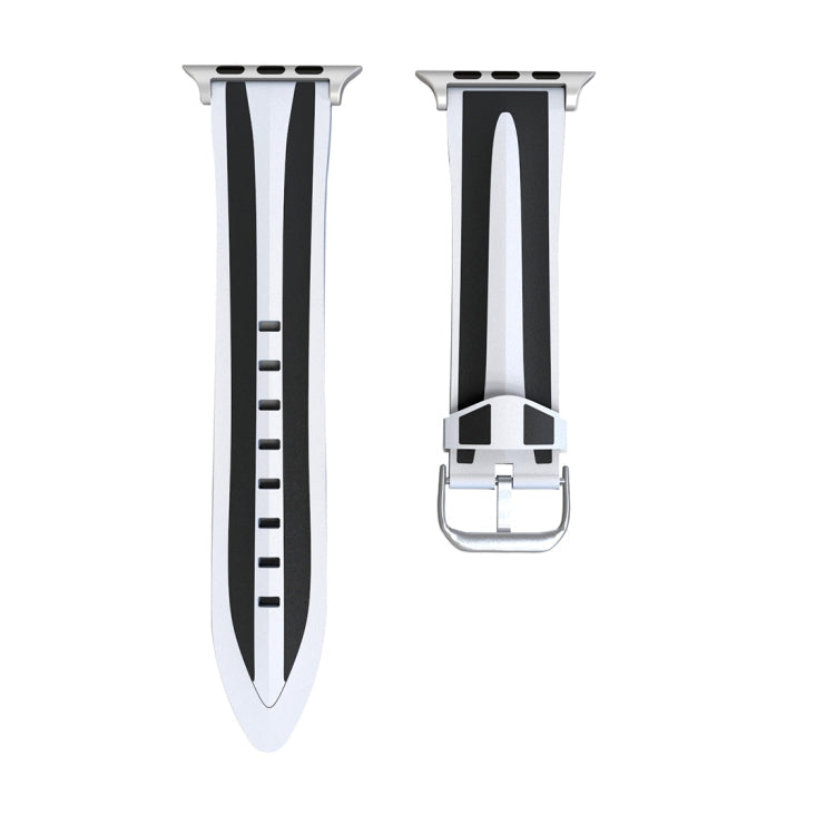 Lisslune | For Apple Watch Series 3 & 2 & 1 38mm Fashion Double Stripes Pattern Silicone Watch Strap (Black+White)