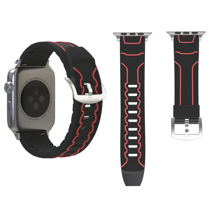 Lisslune | For Apple Watch Series 3 & 2 & 1 38mm Fashion Electrocardiogram Pattern Silicone Watch Strap (Black+Red)