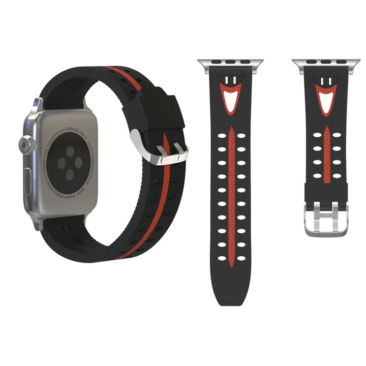 Lisslune | For Apple Watch Series 3 & 2 & 1 42mm Fashion Smiley Face Pattern Silicone Watch Band (Black+Red)