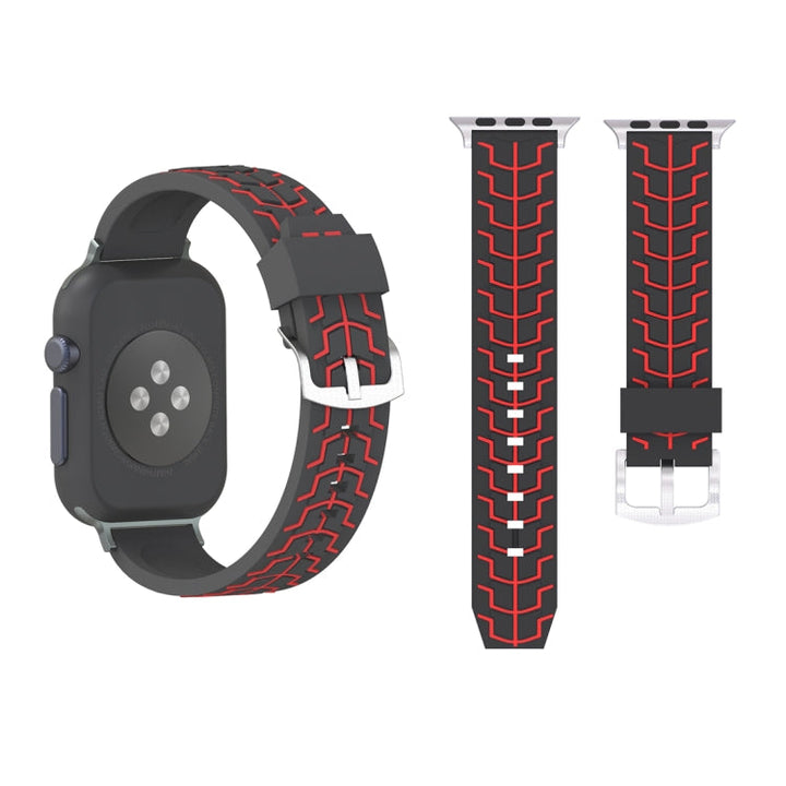 Lisslune | For Apple Watch Series 3 & 2 & 1 42mm Fashion Herringbone Pattern Silicone Watch Band (Black+Red)