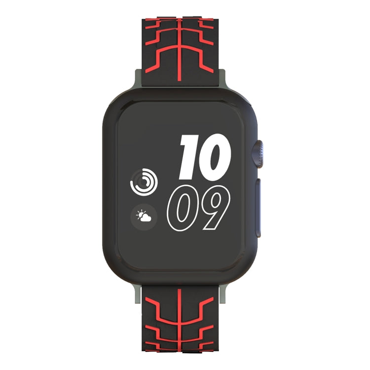 Lisslune | For Apple Watch Series 3 & 2 & 1 42mm Fashion Herringbone Pattern Silicone Watch Band (Black+Red)