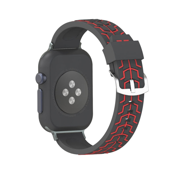 Lisslune | For Apple Watch Series 3 & 2 & 1 42mm Fashion Herringbone Pattern Silicone Watch Band (Black+Red)