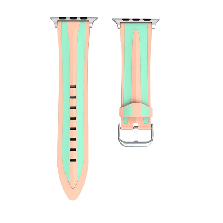 Lisslune | For Apple Watch Series 3 & 2 & 1 42mm Fashion Double Stripe Pattern Silicone Watch Strap (Pink+Green)