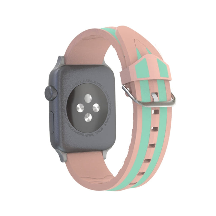 Lisslune | For Apple Watch Series 3 & 2 & 1 42mm Fashion Double Stripe Pattern Silicone Watch Strap (Pink+Green)