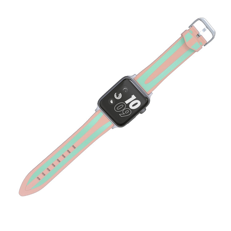 Lisslune | For Apple Watch Series 3 & 2 & 1 42mm Fashion Double Stripe Pattern Silicone Watch Strap (Pink+Green)