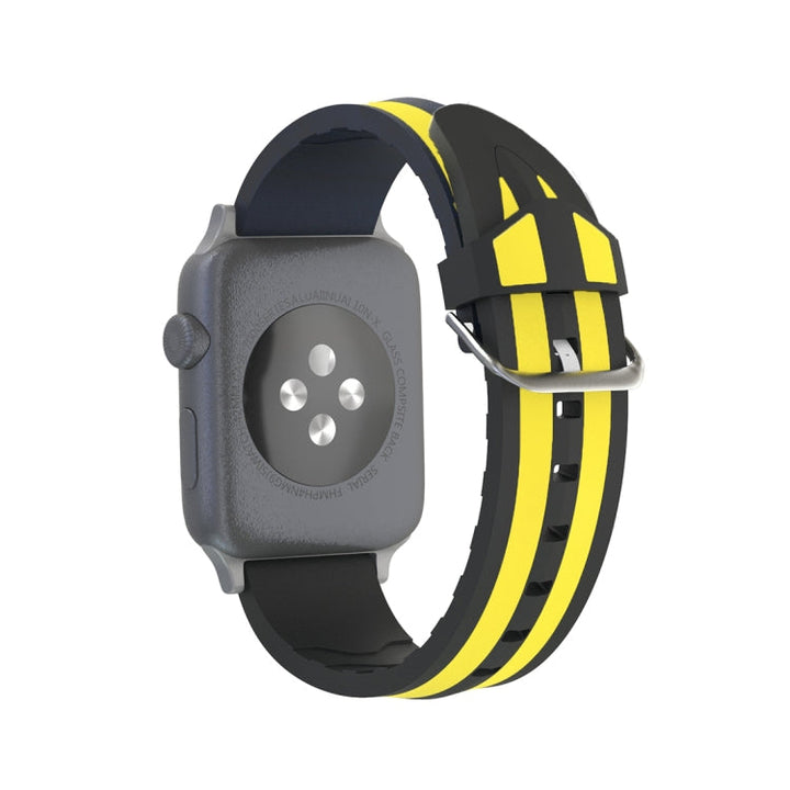 Lisslune | For Apple Watch Series 3 & 2 & 1 42mm Fashion Double Stripe Pattern Silicone Band (Black+Yellow)
