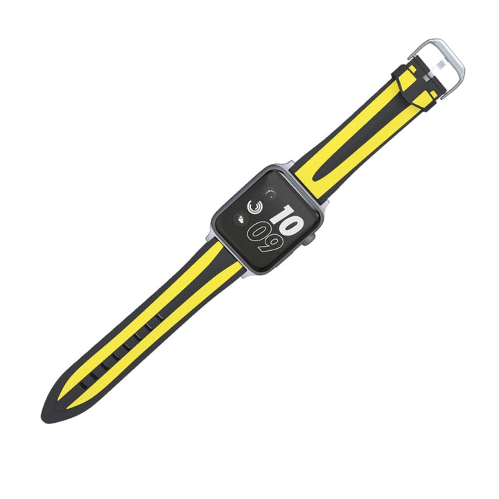 Lisslune | For Apple Watch Series 3 & 2 & 1 42mm Fashion Double Stripe Pattern Silicone Band (Black+Yellow)