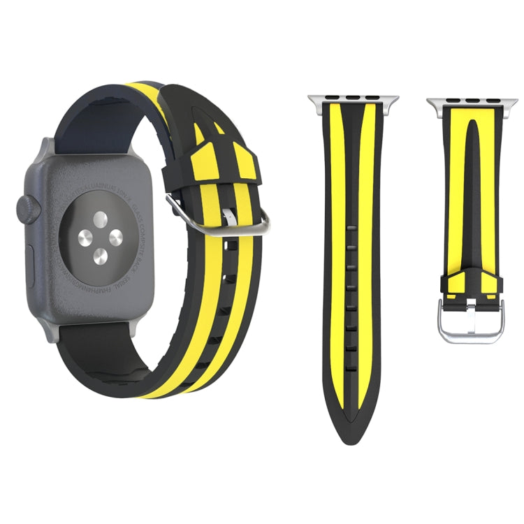 Lisslune | For Apple Watch Series 3 & 2 & 1 42mm Fashion Double Stripe Pattern Silicone Band (Black+Yellow)