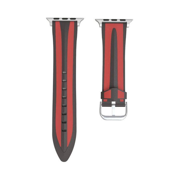 Lisslune | For Apple Watch Series 3 & 2 & 1 42mm Fashion Double Stripe Pattern Silicone Watch Band (Black+Red)