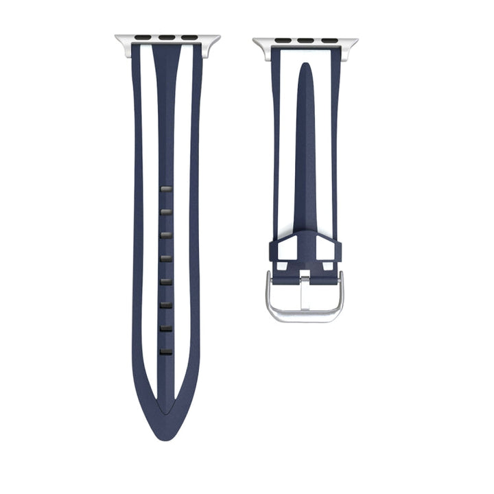 Lisslune | For Apple Watch Series 3 & 2 & 1 42mm Fashion Double Stripe Pattern Silicone Watch Band (Navy Blue + White)