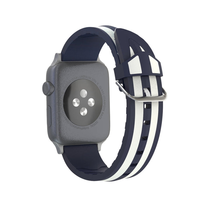 Lisslune | For Apple Watch Series 3 & 2 & 1 42mm Fashion Double Stripe Pattern Silicone Watch Band (Navy Blue + White)