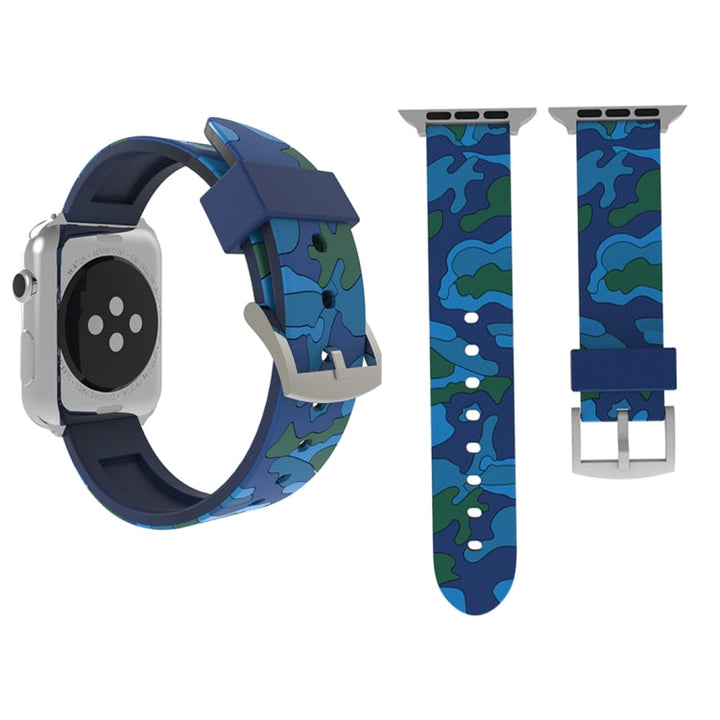 Lisslune | For Apple Watch Series 3 & 2 & 1 42mm Fashion Camouflage Pattern Silicone Watch Band (Blue)