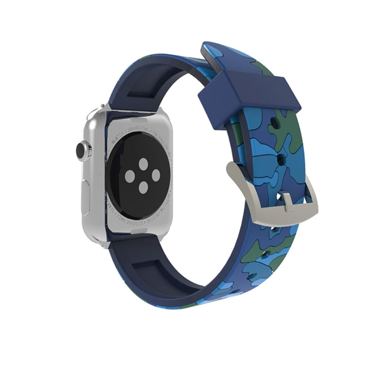 Lisslune | For Apple Watch Series 3 & 2 & 1 42mm Fashion Camouflage Pattern Silicone Watch Band (Blue)