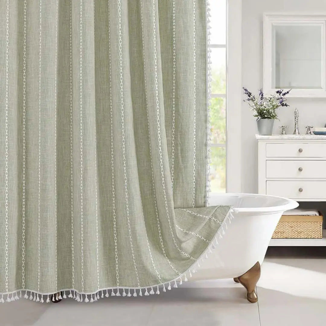 Lisslune | Boho-Linen Shower Curtain with Tassels