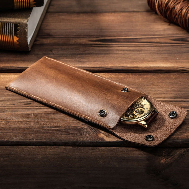 Lisslune | CONTACT FAMILY CF1110 Universal Crazy Horse Leather Watch Protective Case Storage Bag for Apple Watch (Coffee)