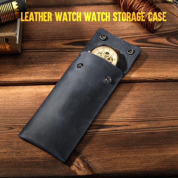 Lisslune | CONTACT FAMILY CF1110 Universal Crazy Horse Leather Watch Protective Case Storage Bag for Apple Watch (Blue)