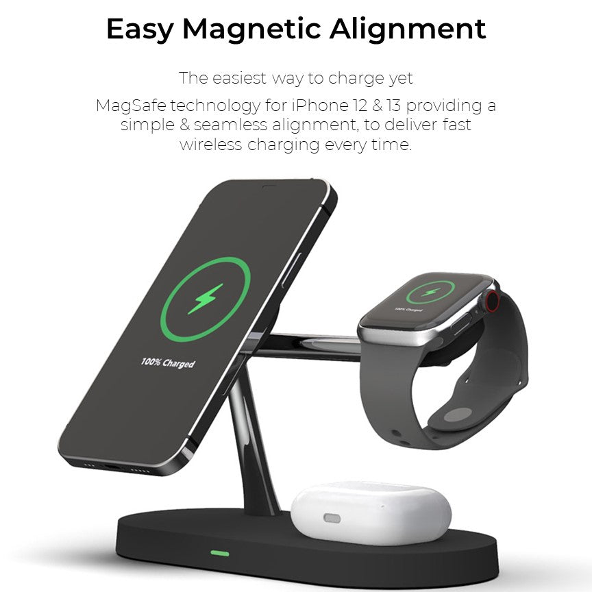 Lisslune | 4-in-1 Wireless Charging Station - Magnetic Qi Charger for Phone, Watch & Earbuds